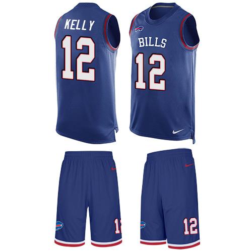 Nike Bills #12 Jim Kelly Royal Blue Team Color Men's Stitched NFL Limited Tank Top Suit Jersey